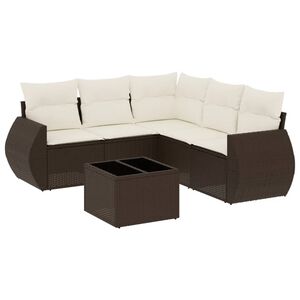 vidaXL 6 Piece Garden Sofa Set with Cushions Brown Poly Rattan