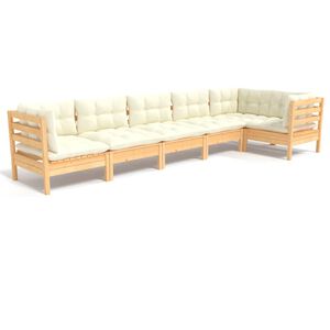vidaXL 6 Piece Garden Lounge Set with Cream Cushions Pinewood