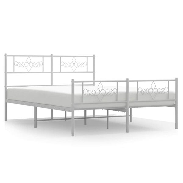 vidaXL Metal Bed Frame without Mattress with Footboard White 135x190cm