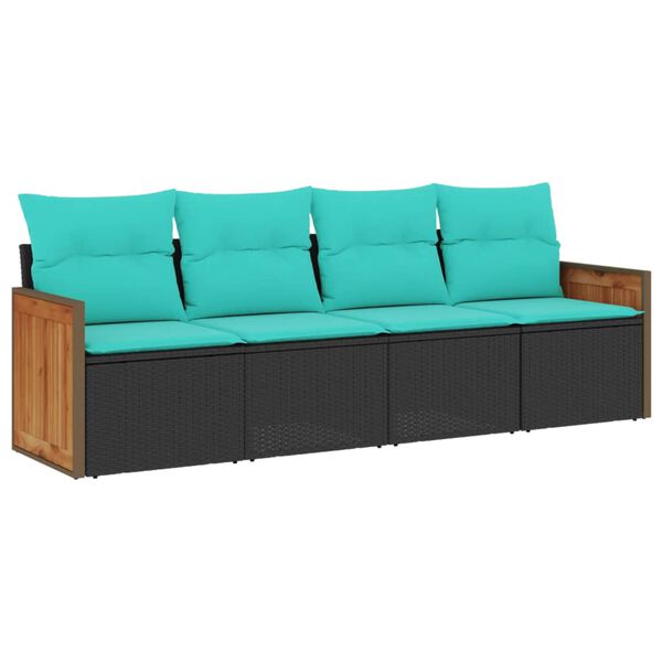 vidaXL 4 Piece Garden Sofa Set with Cushions Black Poly Rattan