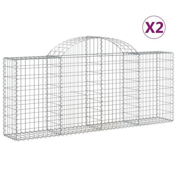 vidaXL Arched Gabion Baskets 2 pcs 200x30x80/100 cm Galvanised Iron