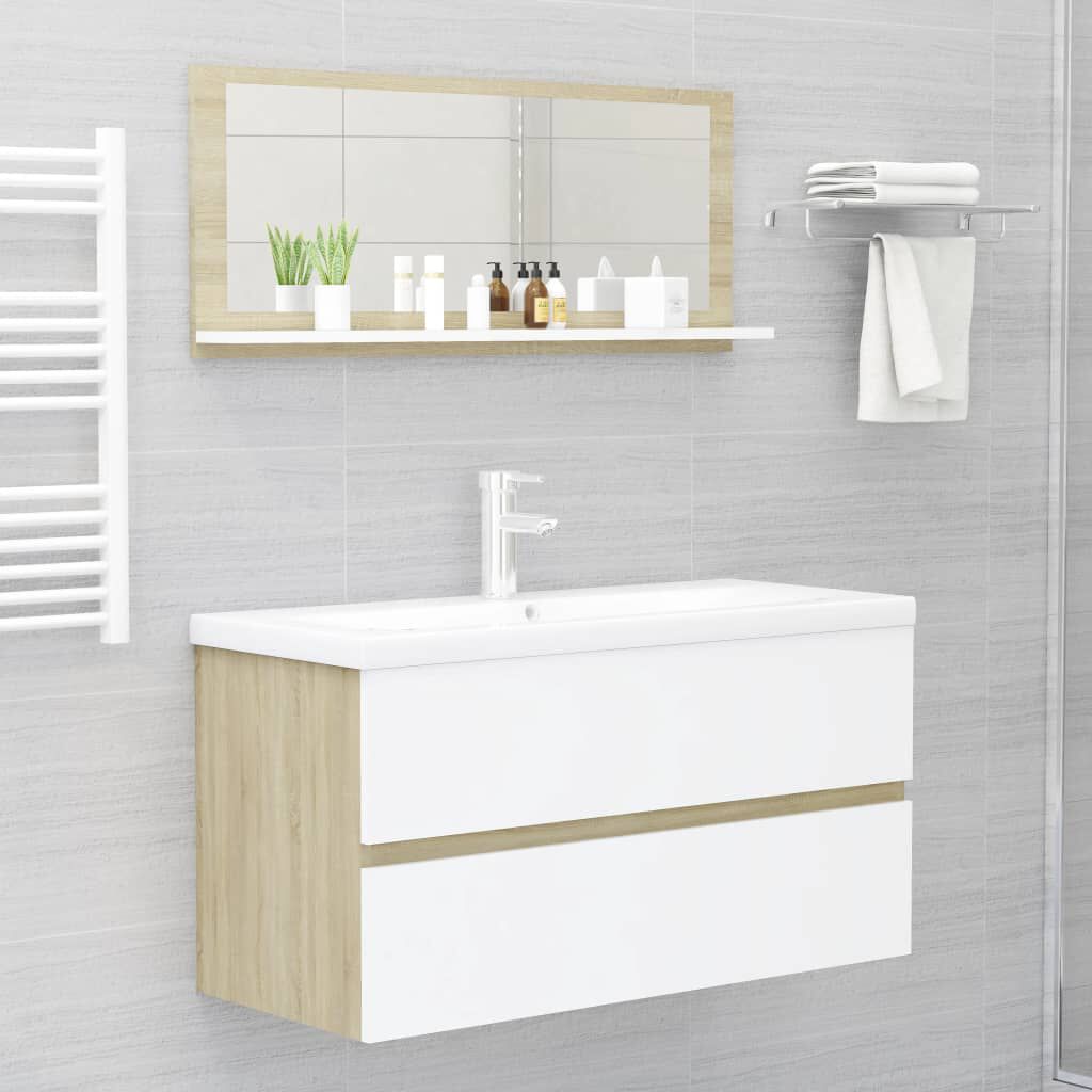vidaXL Bathroom Mirror White and Sonoma Oak 90x10.5x37 cm Engineered Wood