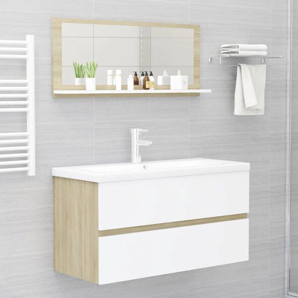 vidaXL Bathroom Mirror White and Sonoma Oak 90x10.5x37 cm Engineered Wood