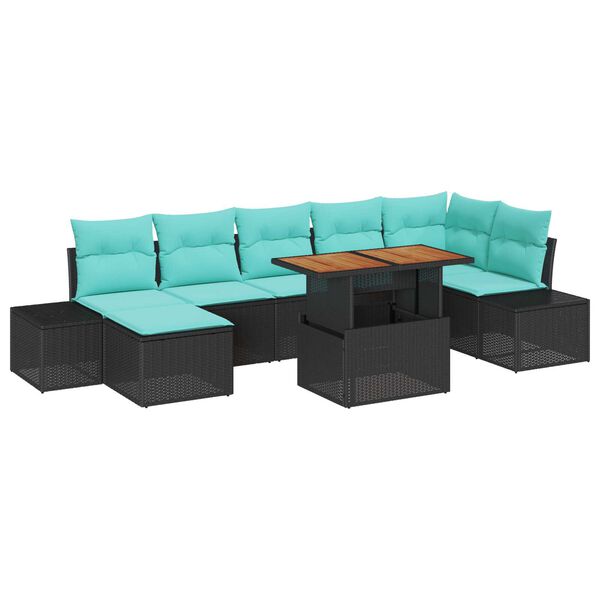 vidaXL 8 Piece Garden Sofa Set with Cushions Black Poly Rattan Acacia