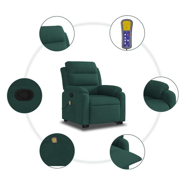 vidaXL Stand up Massage Recliner Chair Dark Green Velvet