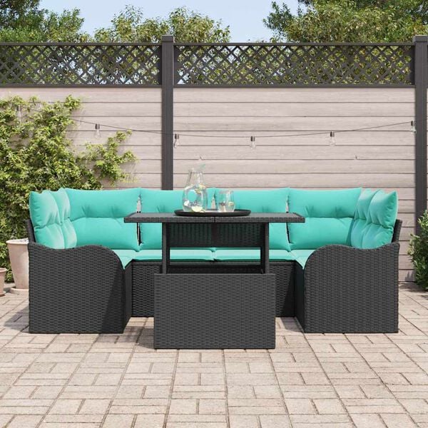 vidaXL Garden Sofa Set with Cushion 7 pcs Black Poly rattan