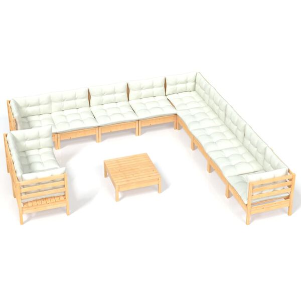 vidaXL 12 Piece Garden Lounge Set with Cream Cushions Solid Pinewood