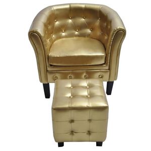 vidaXL Tub Chair with Footstool Gold Faux Leather