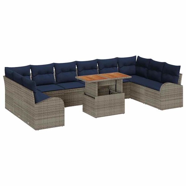 vidaXL Garden Sofa Set with Cushion 11 pcs Grey and navy blue
