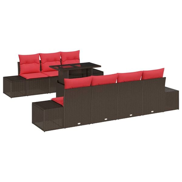 vidaXL Sofa Set with Cushion Manual 8 pcs Brown and Red Poly Rattan