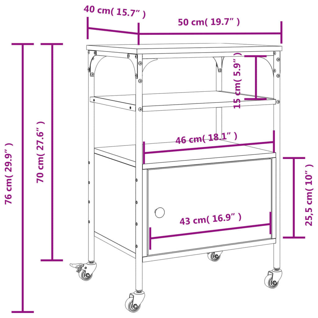 vidaXL Printer Stand 3-Tier Smoked Oak 50x40x76 cm Engineered Wood