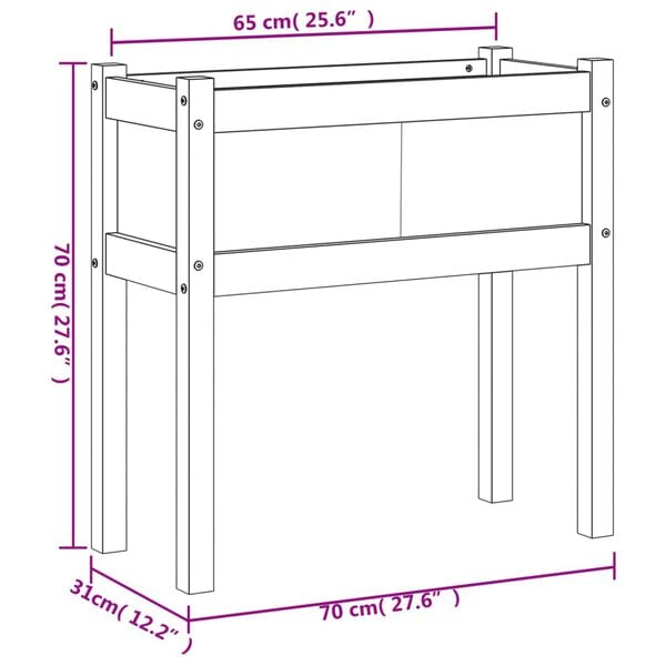 vidaXL Garden Planter with Legs White 70x31x70 cm Solid Wood Pine