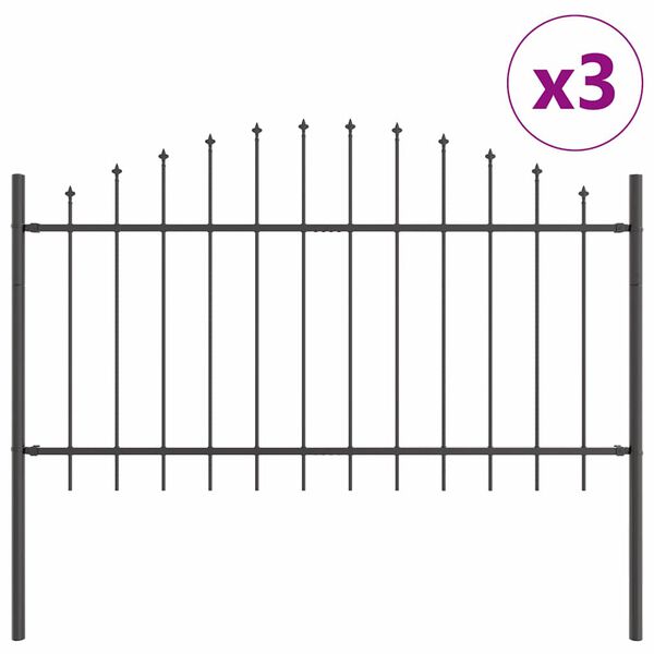 vidaXL Garden Fence 3 pcs Grey 170 x 140 cm Powder-Coated Steel