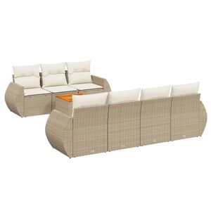 vidaXL 8 Piece Garden Sofa Set with Cushions Beige Poly Rattan