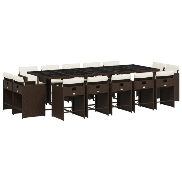 vidaXL 15 Piece Garden Dining Set with Cushions Brown Poly Rattan
