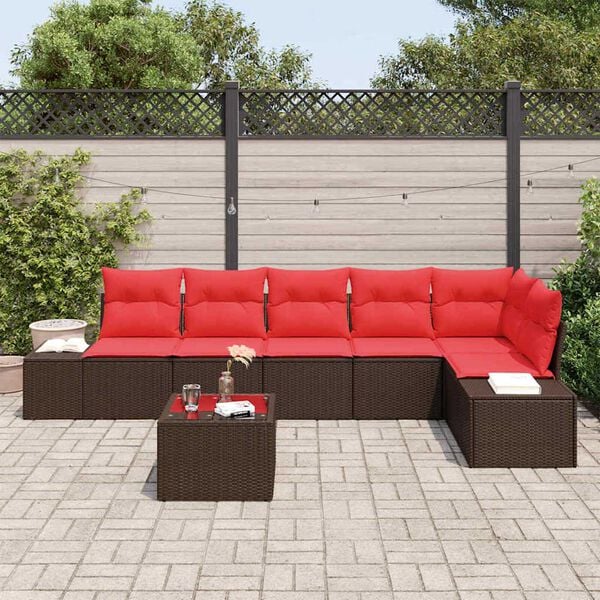 vidaXL Garden Sofa Set with Cushion 7 pcs Brown Poly rattan