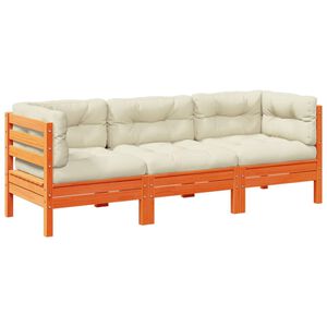 vidaXL 3 Piece Garden Sofa Set with Cushions Wax Brown Solid Wood Pine