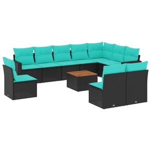 vidaXL 11 Piece Garden Sofa Set with Cushions Black Poly Rattan