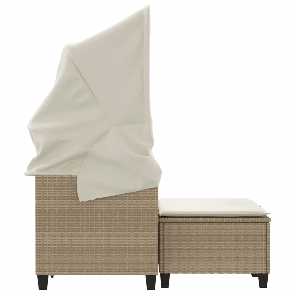 vidaXL Garden Sofa 2-Seater with Canopy and Stools Beige Poly Rattan