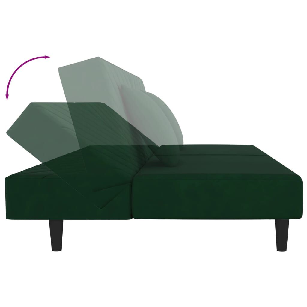 vidaXL 2-Seater Sofa Bed with Two Pillows Dark Green Velvet