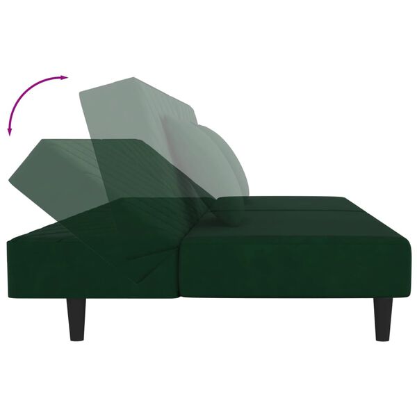 vidaXL 2-Seater Sofa Bed with Two Pillows Dark Green Velvet