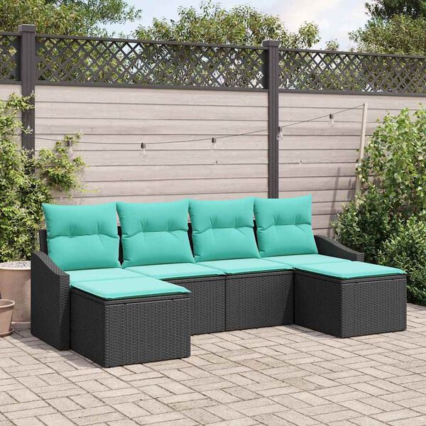 vidaXL Garden Sofa Set 6 pcs Black and Turquoise Poly Rattan