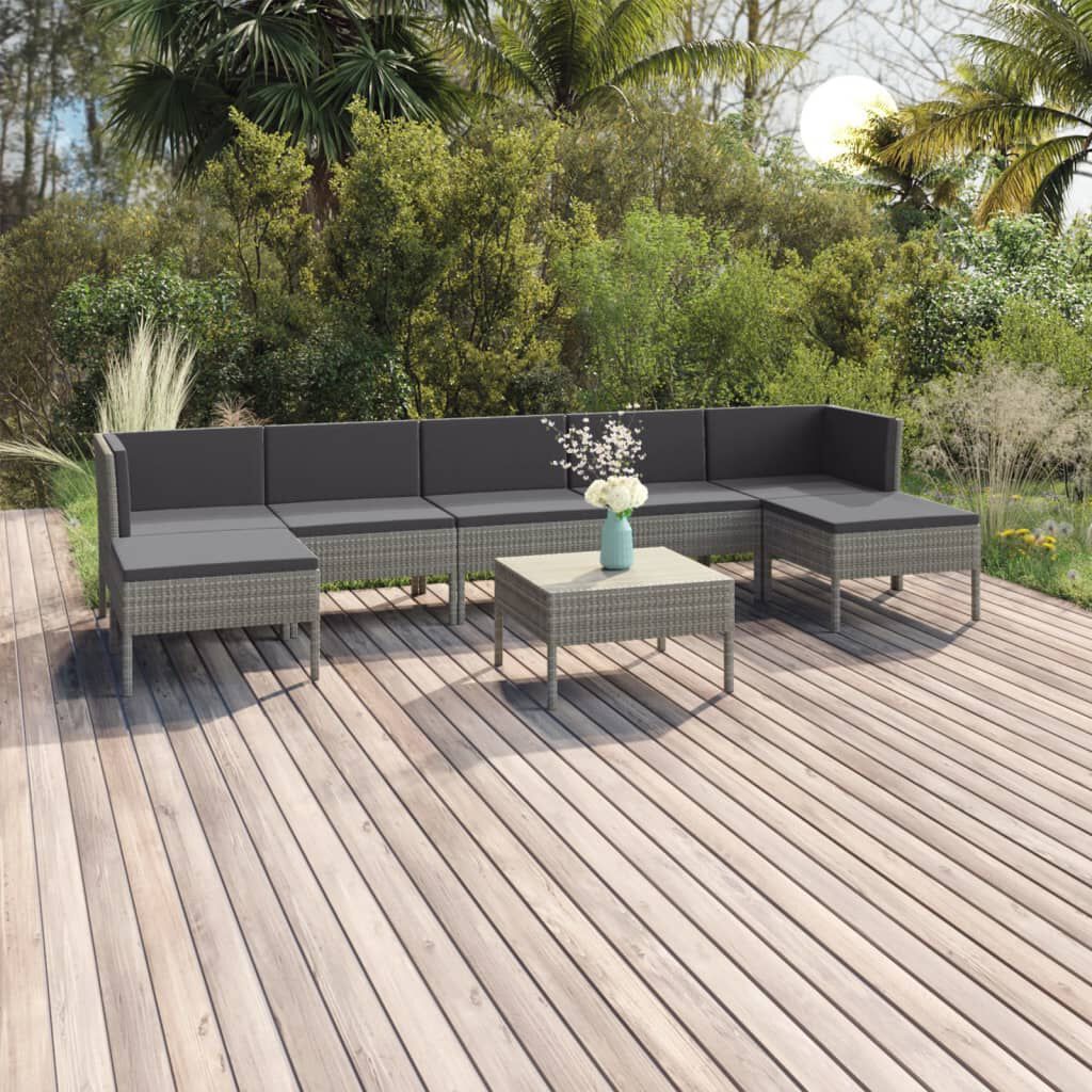 vidaXL 8 Piece Garden Lounge Set with Cushions Poly Rattan Grey