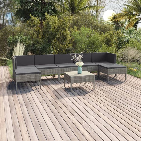 vidaXL 8 Piece Garden Lounge Set with Cushions Poly Rattan Grey