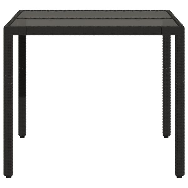 vidaXL Garden Table with Glass Top Black 90x90x75 cm Poly Rattan