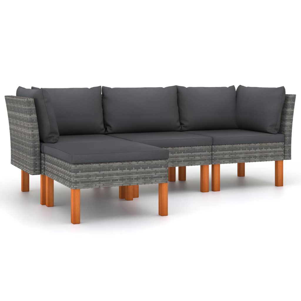 vidaXL 4 Piece Garden Lounge Set with Cushions Poly Rattan Grey