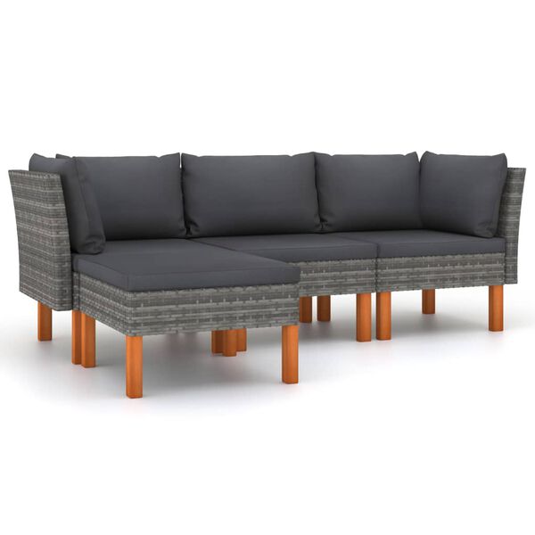 vidaXL 4 Piece Garden Lounge Set with Cushions Poly Rattan Grey
