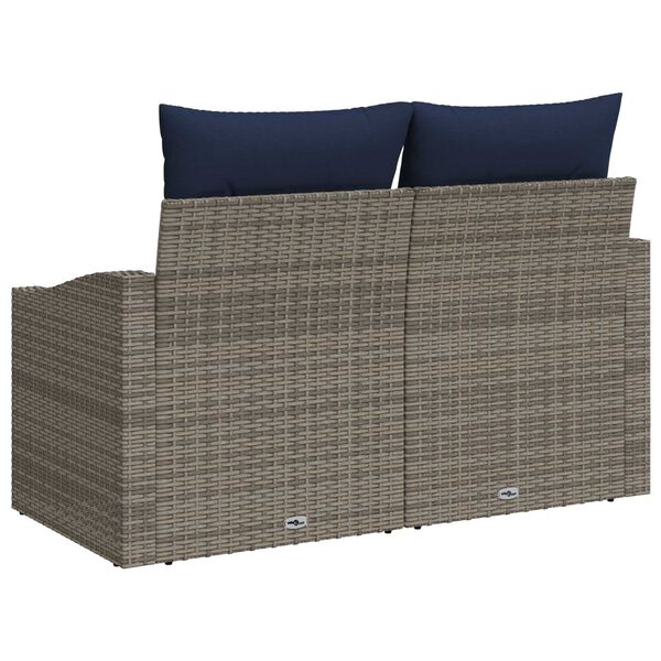 vidaXL 2-Seater Garden Sofa with Cushions Grey Poly Rattan