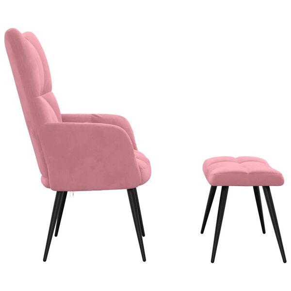 vidaXL Relaxing Chair with a Stool Pink Velvet