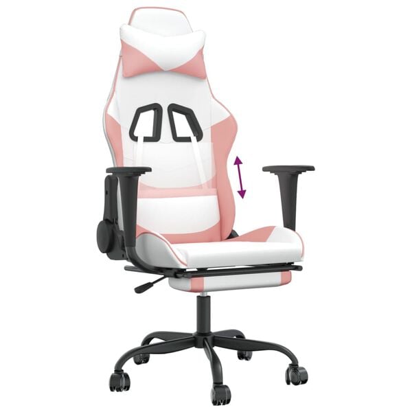 vidaXL Gaming Chair with Footrest White and Pink Faux Leather