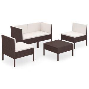 vidaXL 5 Piece Garden Lounge Set with Cushions Poly Rattan Brown