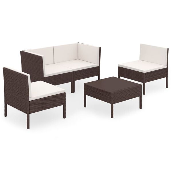 vidaXL 5 Piece Garden Lounge Set with Cushions Poly Rattan Brown