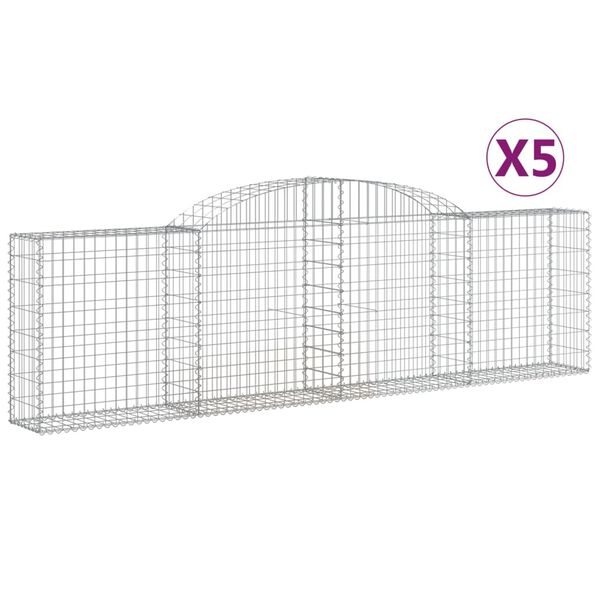 vidaXL Arched Gabion Baskets 5 pcs 300x30x80/100 cm Galvanised Iron