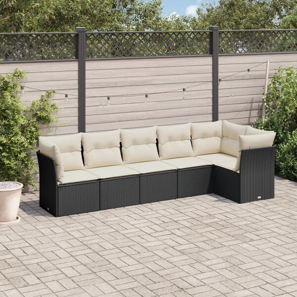 vidaXL 6 Piece Garden Sofa Set with Cushions Black Poly Rattan
