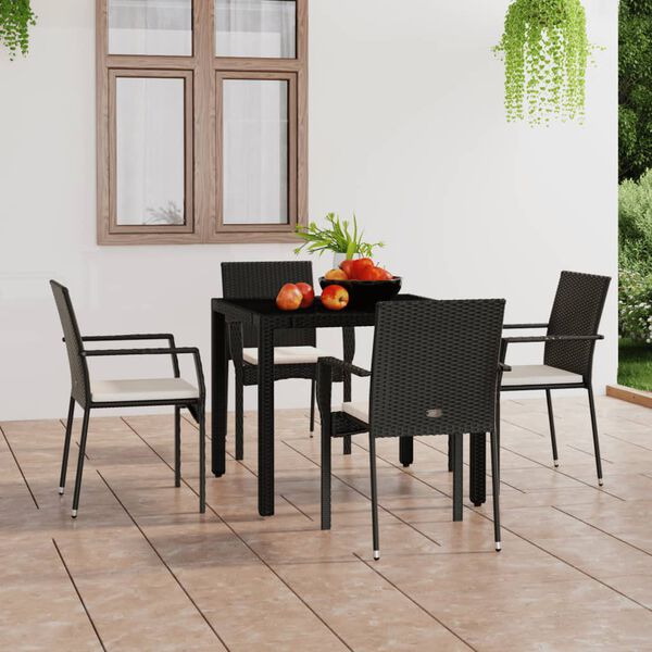 vidaXL Garden Chairs with Cushions 4 pcs Poly Rattan Black
