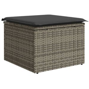 vidaXL Garden Stool with Cushion Grey 55x55x37 cm Poly Rattan