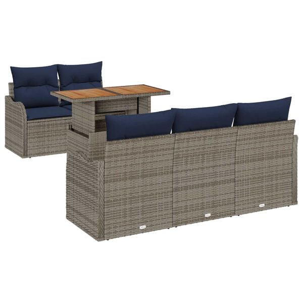 vidaXL 6 Piece Garden Sofa Set with Cushions Grey Poly Rattan Acacia