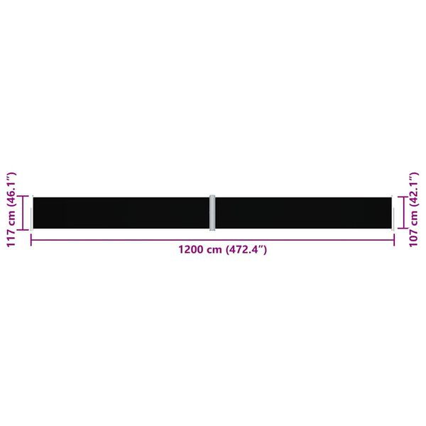 vidaXL Retractable Side Awning Black 117x1200 cm