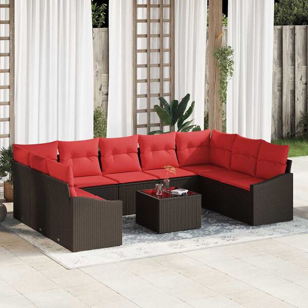 vidaXL Sofa Set with Cushion 10 pcs Brown Poly Rattan