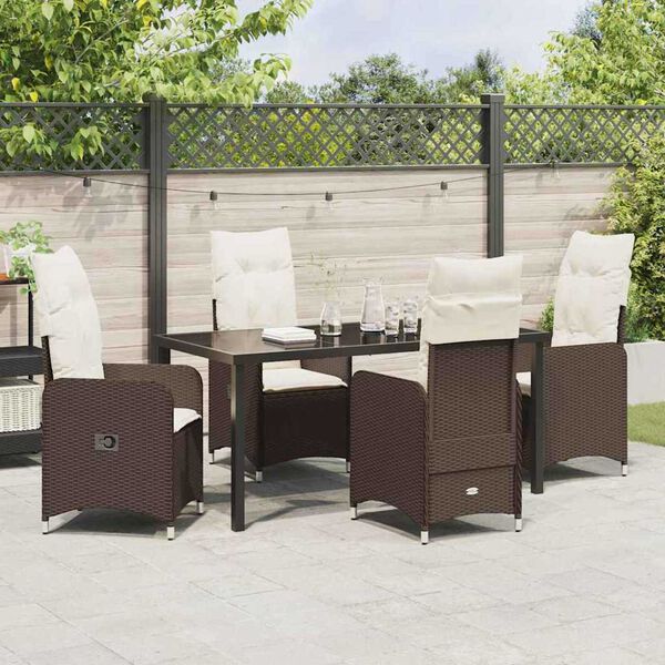 vidaXL Garden Dining Set with Cushion 5 pcs Brown Poly Rattan