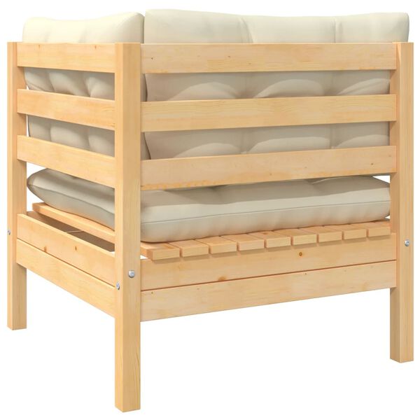 vidaXL 3 Piece Garden Lounge Set with Cream Cushions Solid Pinewood