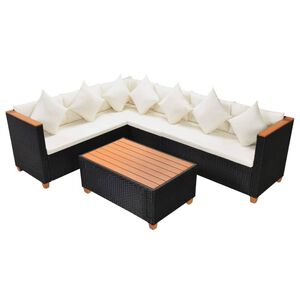 vidaXL 4 Piece Garden Lounge Set with Cushions Poly Rattan Black