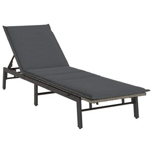 vidaXL Sun Lounger with Cushion Grey Poly Rattan
