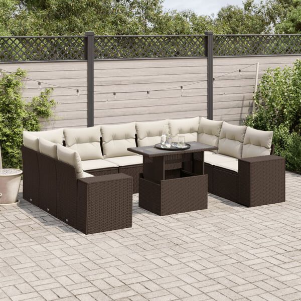 vidaXL 10 Piece Garden Sofa Set with Cushions Brown Poly Rattan