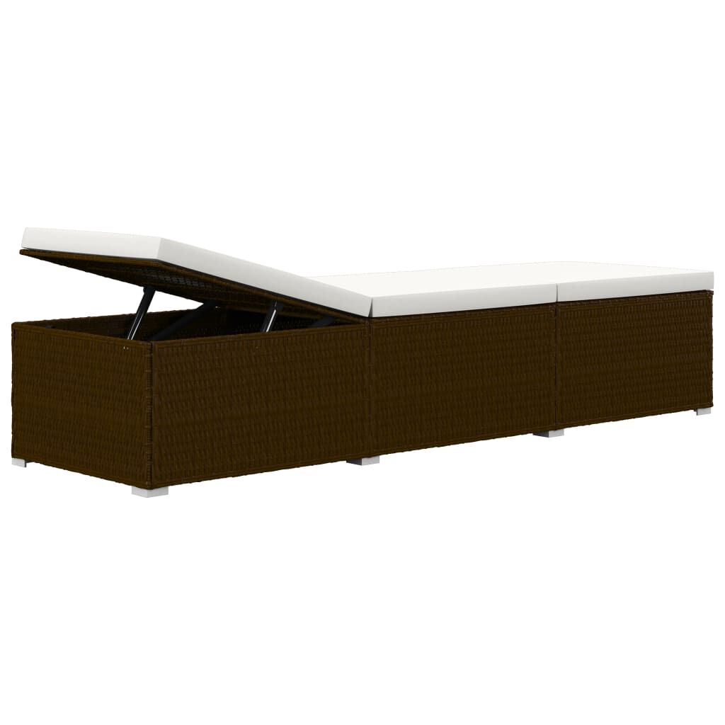 vidaXL 3 Piece Garden Sun Loungers with Tea Table Poly Rattan Brown