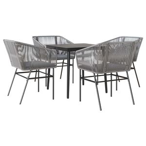 vidaXL 5 Piece Garden Dining Set with Cushions Grey Poly Rattan Glass